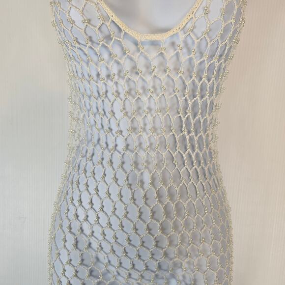 L'Agence Angela Crochet Mesh Cover Up Dress Pearl Fringe Small NEW - Picture 8 of 9